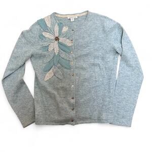 COLDWATER CREEK Wool Rabbit Hair Blend Floral Appliqué Button Cardigan Sweater L